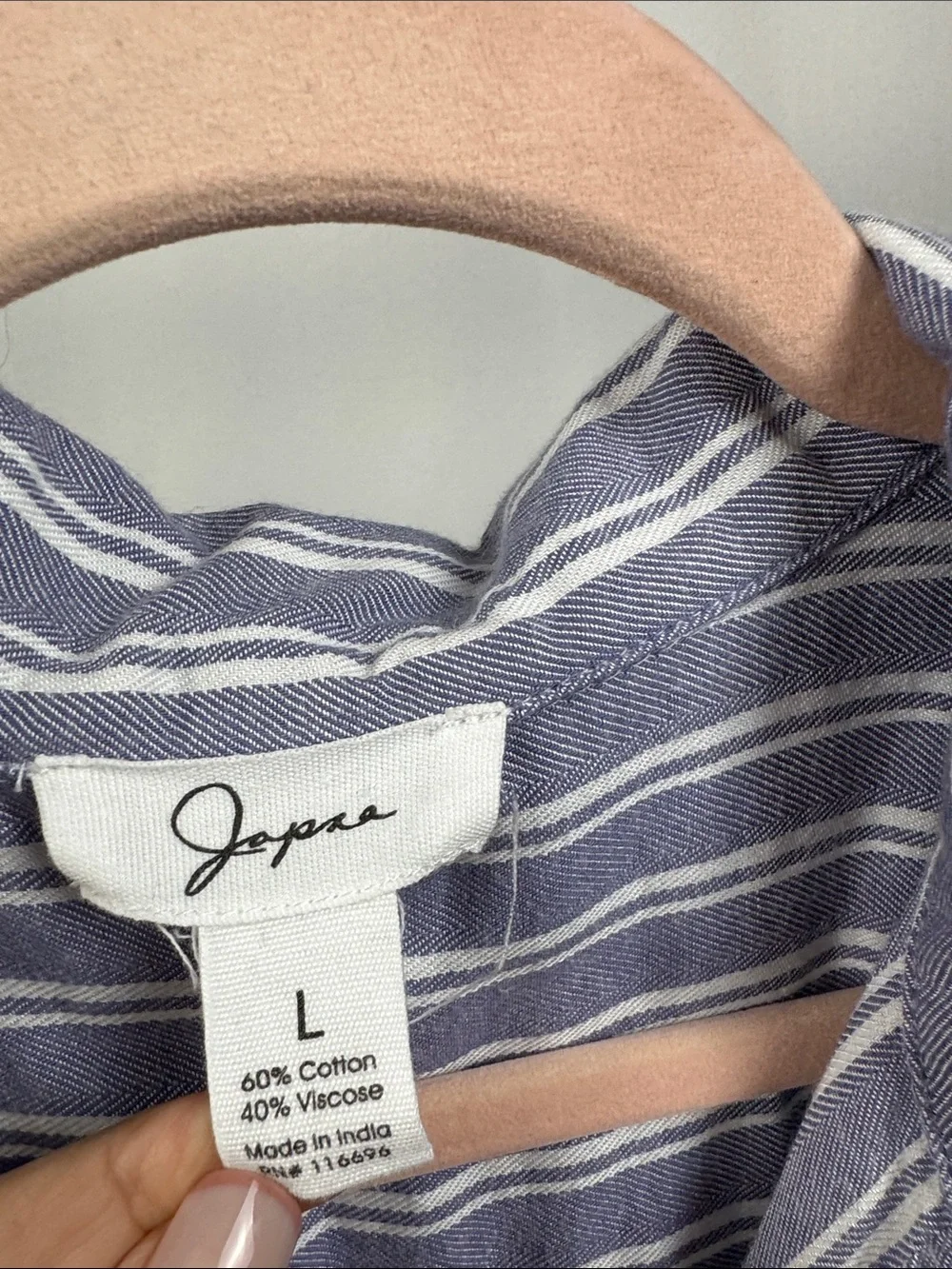 Japna Blue White Stripe Shirt Dress Tie Waist Linen Blend Size Large